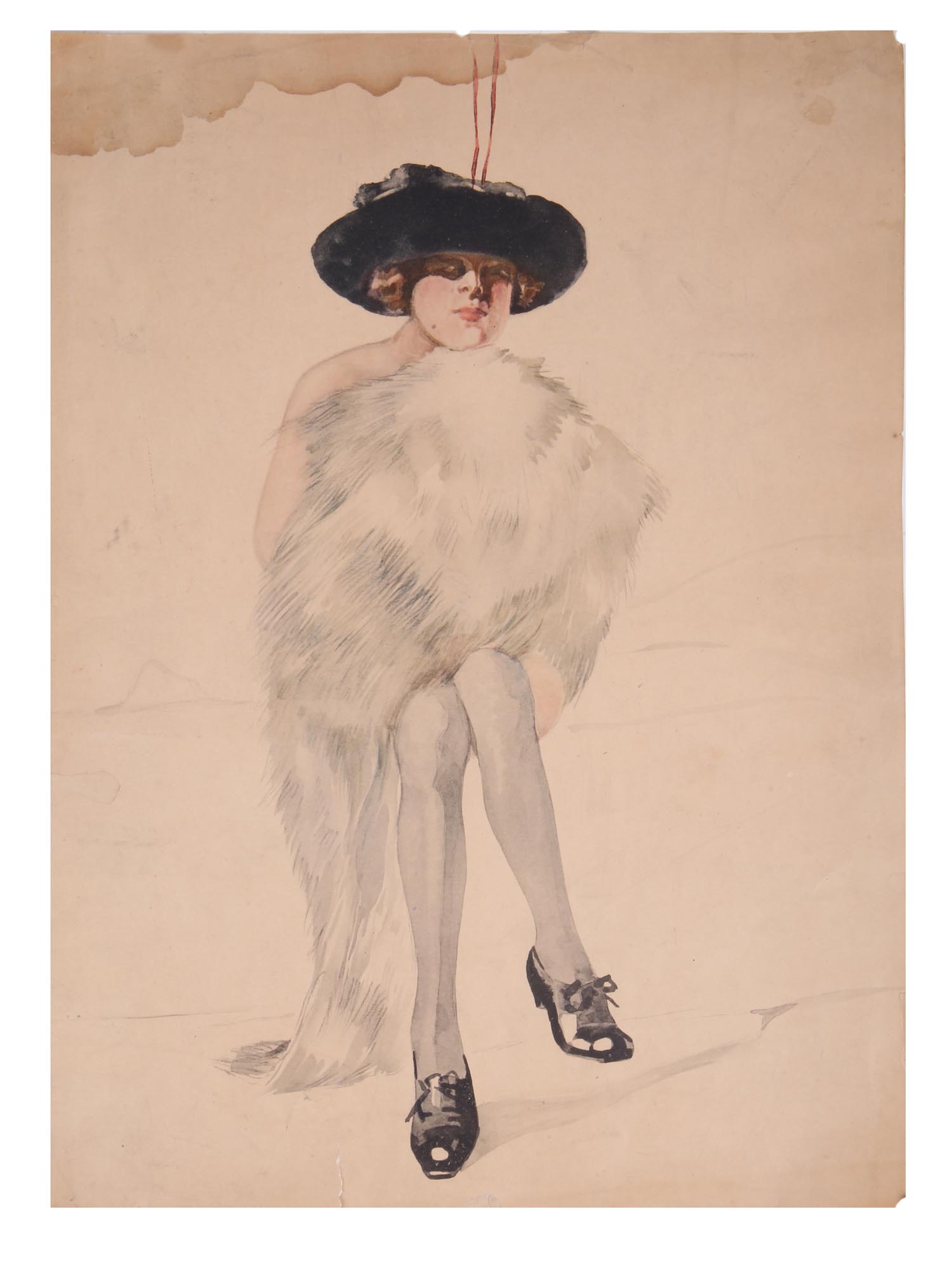 EARLY 1900S FASHION DRAWING PORTRAIT OF A LADY PIC-0